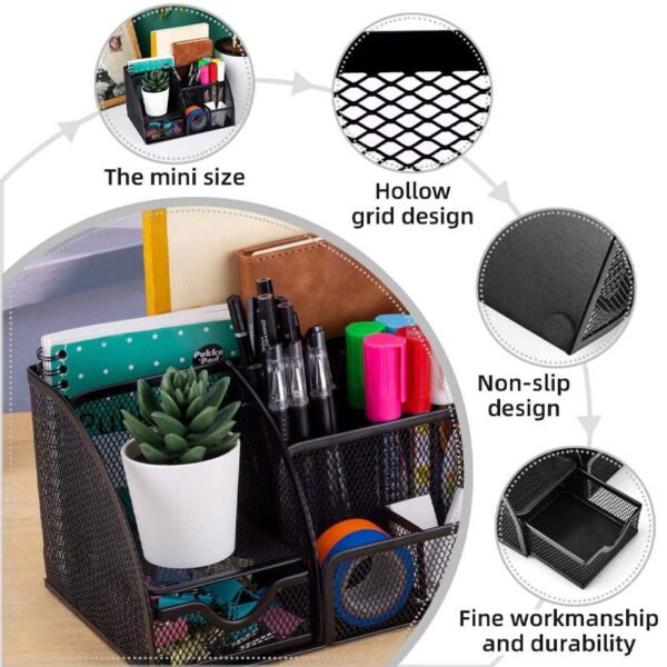 MDHAND Office Desk Organizer and Accessories, Mesh Desk Organizer with 6 Compartments + Drawer - Image 2