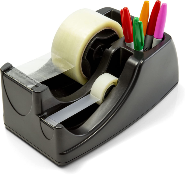 OIC Officemate 2-in-1 Heavy Duty Tape Dispenser with Storage Compartment, Black