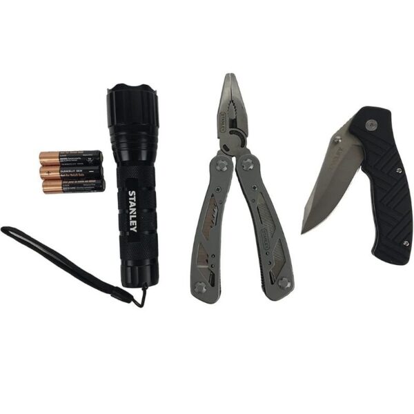 Stanley 12 in 1 Multi Tool Folding Pocket Knife 150 Lumens LED Light Set STHT 81502, Black