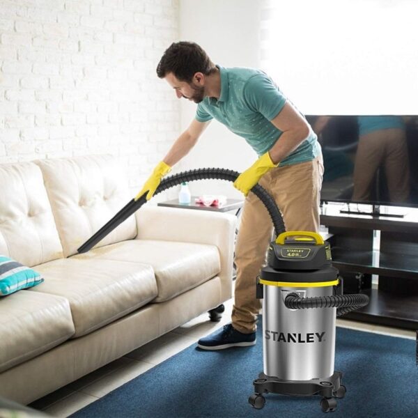 Stanley 4 Gallon Wet Dry Vacuum , 4 Peak HP Stainless Steel Portable Shop Vac - Image 2