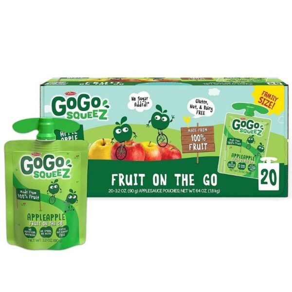 GoGo squeeZ Fruit on the Go, Apple Apple, 3.2 oz. (20 Pouches)