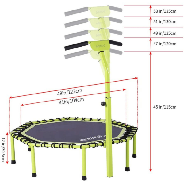 Newan 48" Silent Trampoline with Adjustable Handle Bar - Image 2