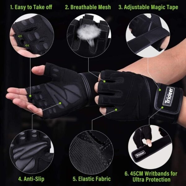 Trideer Workout Gloves Men, Gym Gloves with Wrist Support - Image 2